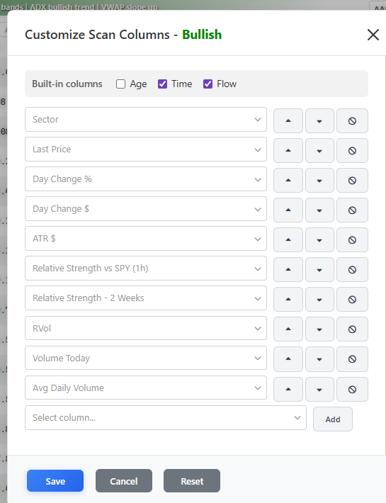 Customize Scan Columns dialog