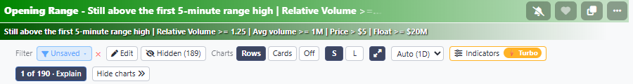 The filter strip: the filter's name, Edit, Hidden and the Explain count