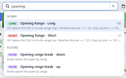 Scans and filters together: typing "opening"